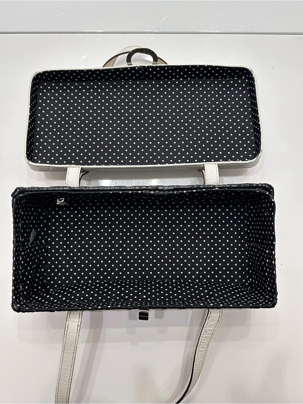 Vintage Kate Spade Black Wicker Basket Bag Top Handle Cream Leather Trim